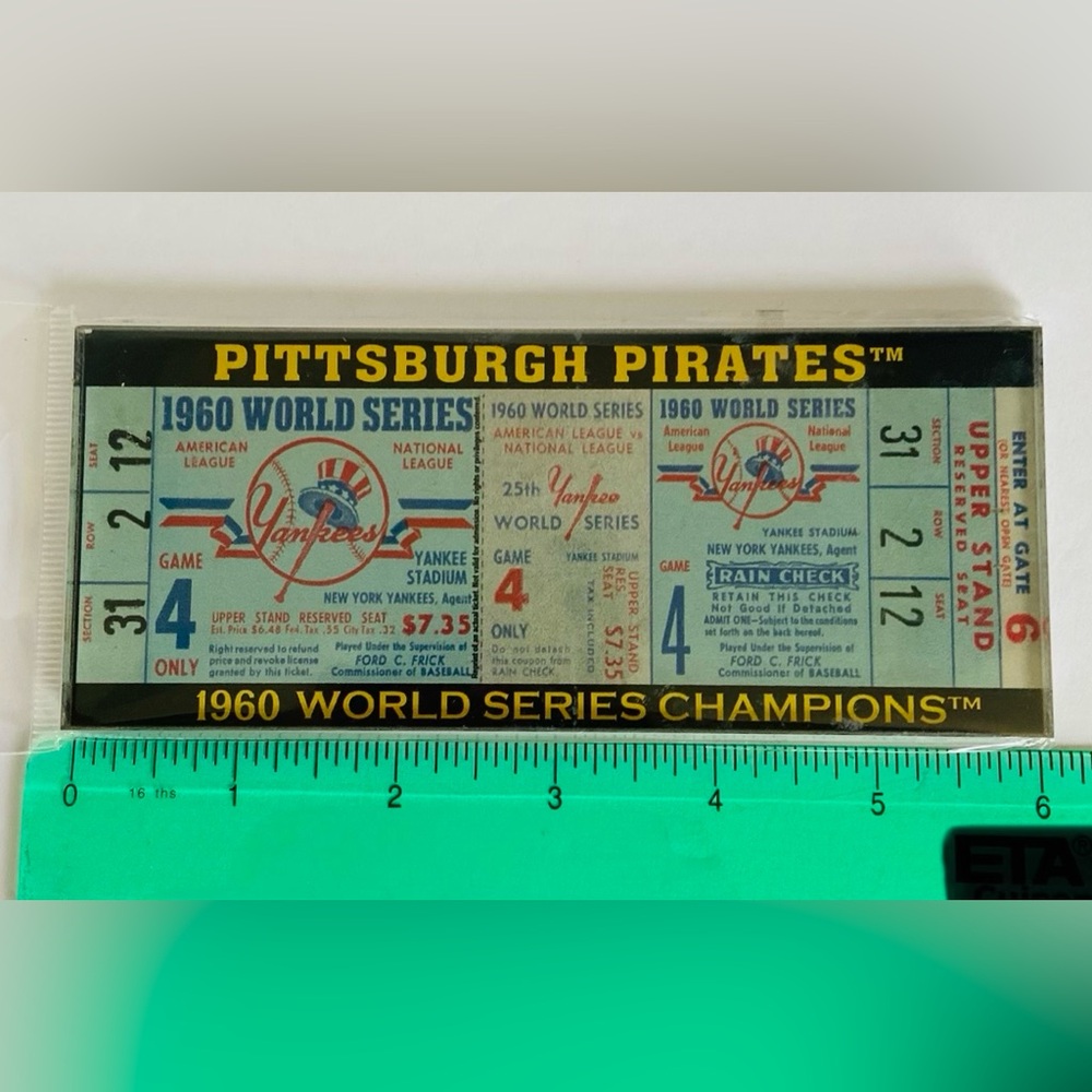 1960 Pittsburgh Pirates World Series Ticket Stub | Mazeroski HR Game | Reprint